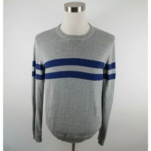 American Eagle Mens Cotton LS Crew Neck Gray Navy Blue Striped Sweater Large